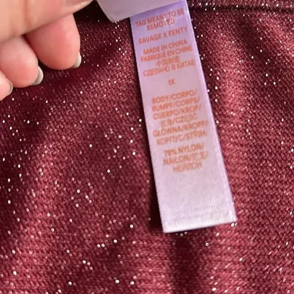 NEW Savage X Fenty purple burgundy sparkle keyhole tie front crop top, 1X - Picture 10 of 10